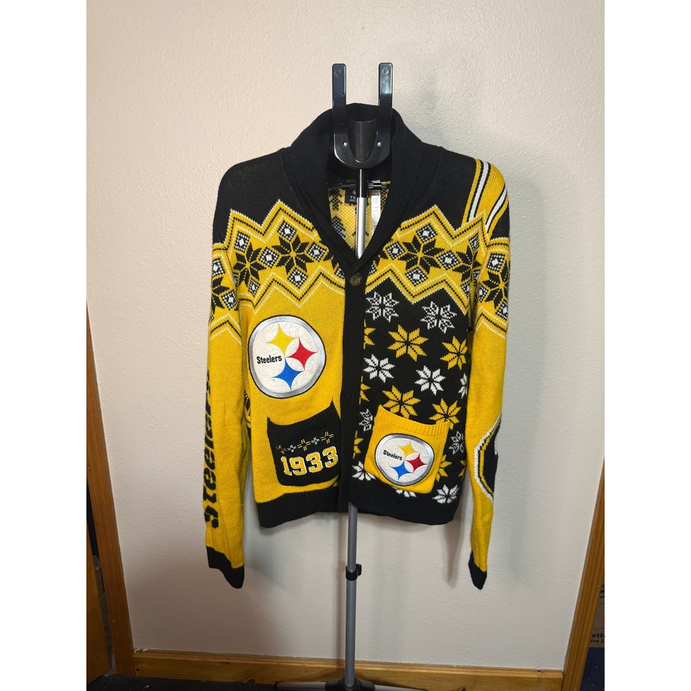 NFL Pittsburgh Steelers Forever Collectibles Cardigan Sweater Yellow Black L